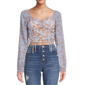 Madden NYC Shirred Print Peasant Top. Padded cups. Size XXL junior’s 19 NWT